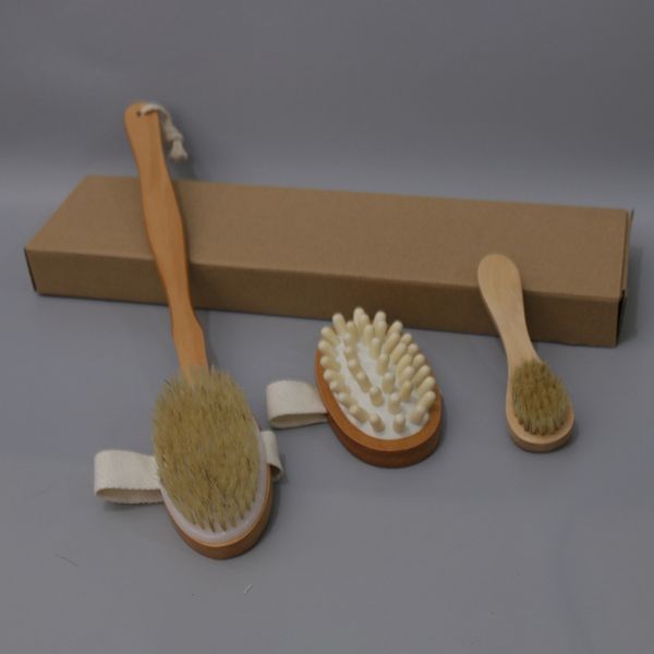 

3pcs/set bath brush set dry skin body soft natural bristle brush wooden bath shower brushes spa body brush with removable handle dbc bh3895