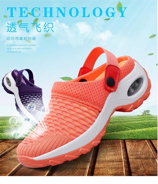

fashionable women's lightweight outdoor running breathable mesh comfortable running sports shoes air cushion semi-drag slippers