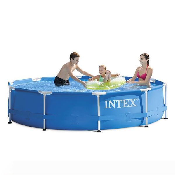 

blue intex 305*76 cm round frame above ground swimming pool set pond family swimming pool filter pump metal frame structure