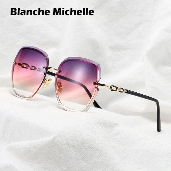 

oversized fashion blanche sunglasses michelle women uv400 brand designer rimless square sun glasses female lentes de sol mujer ch01, Blue