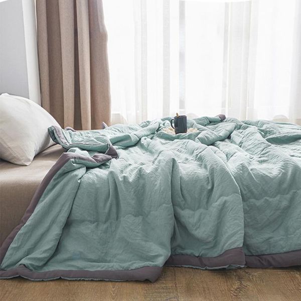 

blue grey solid color quilted quilt spring summer soft comforter microfiber filling single double size mechanical wash quilt