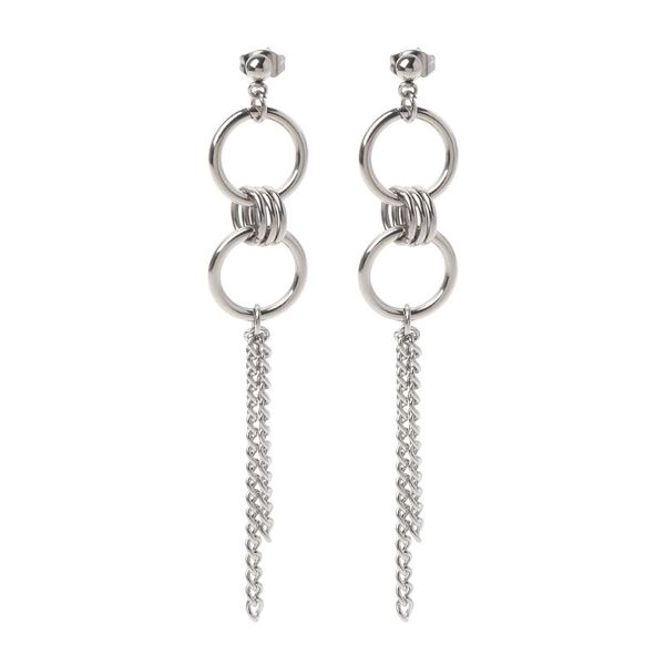 

dangle & chandelier korean long tassel stainless steel cricle drop earrings kpop jewelry, Silver
