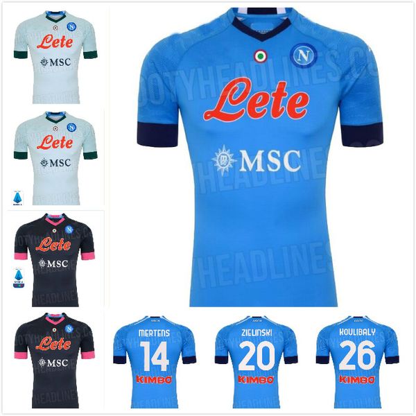 

men kids kit 20 21 napoli soccer jersey home 2020 2021 naples zielinski hamsik insigne mertens callejon player rog football shirts, Black