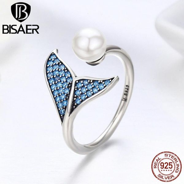 

real 100% 925 sterling silver dolphin tail tears of mermaid blue cz finger ring women sterling silver jewelry wedding gift, Golden;silver