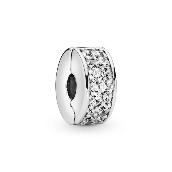

2020 new 925 sterling silver clear pave clip beads shining elegance spacer charms with clear cz fit pandora bracelets for diy jewelry making, Black