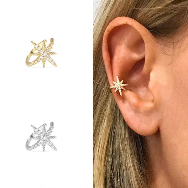 

AprilGrass Brand Fashion Star Ear Cuff Non Pierced Micro Pave CZ Zircon Small Sized Girl Clip Earring for Women 925 Sterling Silver Jewelry