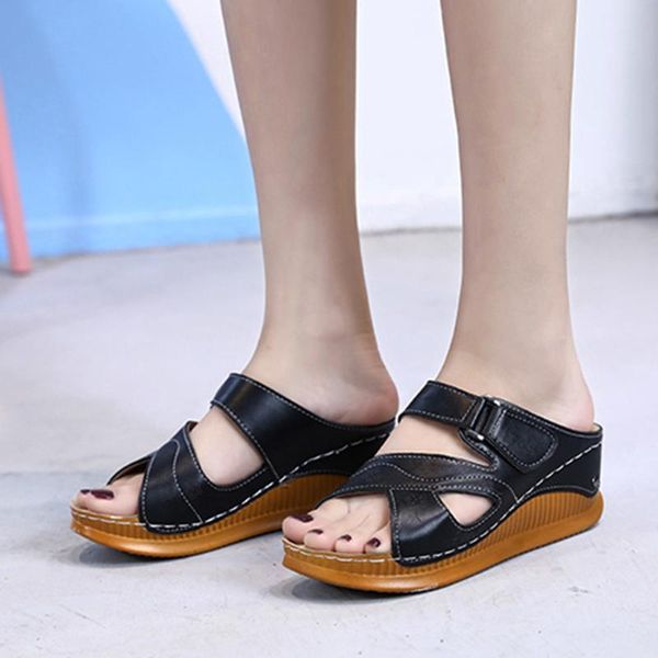 

women's fashion casual wedges thick bottom platforms outdoor slippers womens sandals summer, Black