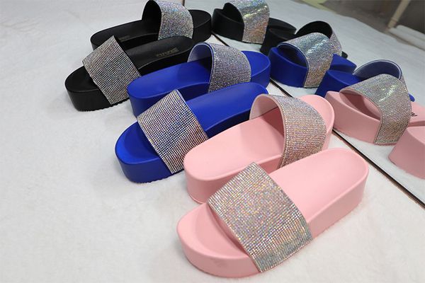 

summer new large - size platform slippers women wear a fashion diamond slippers with high heels, Black