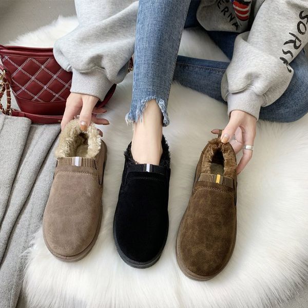 

women winter ankle boots women's warm plush boots flat heel ladies fashion casual shoes female footwear platform slip on, Black