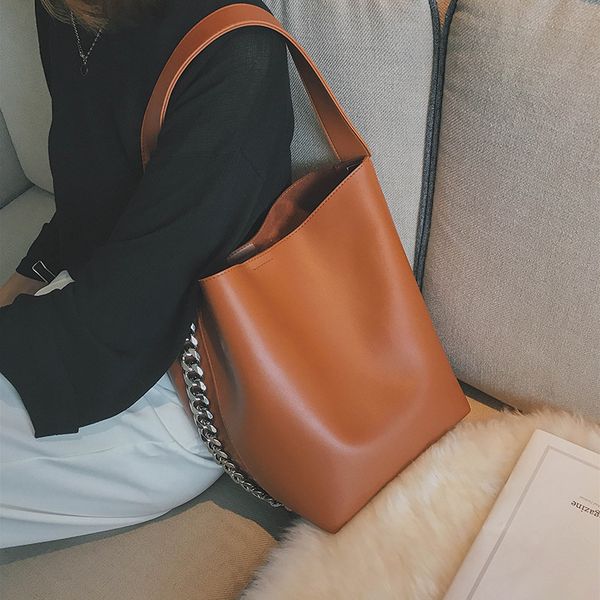 

chain bucket bags for women wide strap shoulder bags women's messenger bag pu le