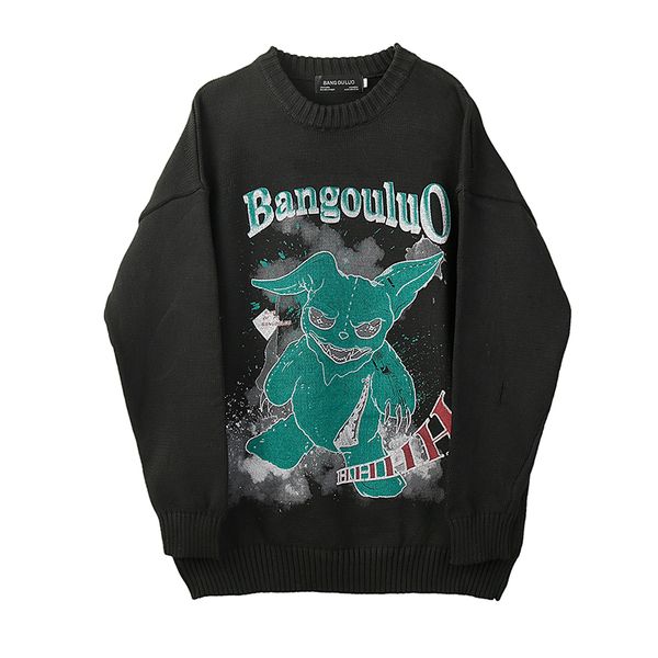 

men sweater knitted 2020 autumn winter clothes print hip hop dark gothic sweaters pullover loose streetwear men clothing pull, White;black