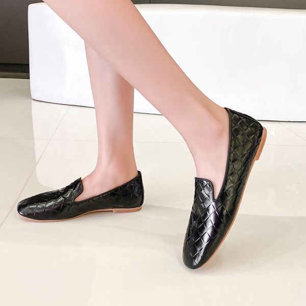 

women's shoes fashion genuine leather slip-on flat shoes classical brand designers women spring autumn casual loafers, Black