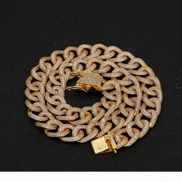 

luxury designer necklace mens hip hop jewelry bling diamond cuban link chain 13mm iced out chains rapper fashion statement gold silver black