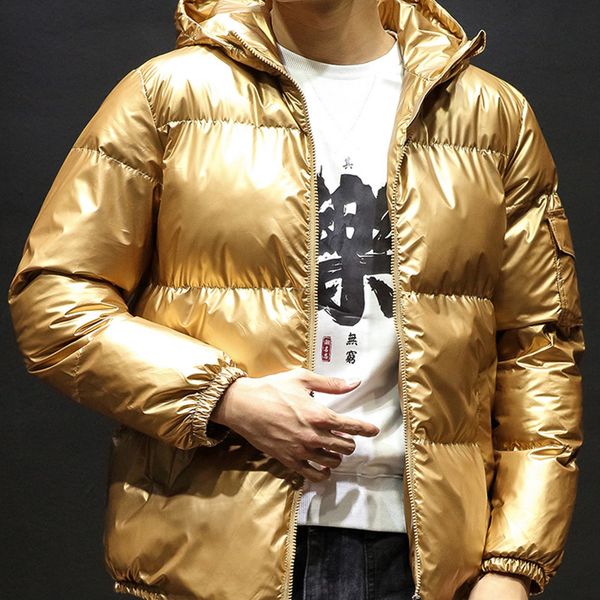 

winter down cotton men's thick warm outside men's hooded bright thick fashion jacket, Black