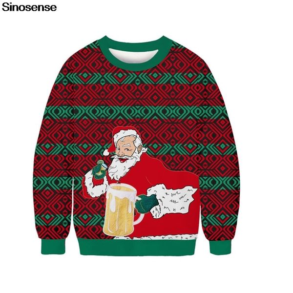 

new fashion autumn winter ugly christmas sweater 3d funny santa claus pirnted xmas sweatshirt pullover christmas jumpers, White;black