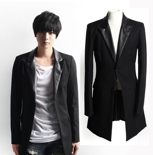 

spring autumn men's clothing star gd casual patchwork medium-long suit outerwear male fashionable jacket stage singer costumes, White;black