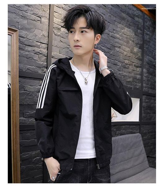 

print long sleeve mens casual slim outerwear with pocket mens designer jackets regular length zipper hooded coats striped, Black;brown