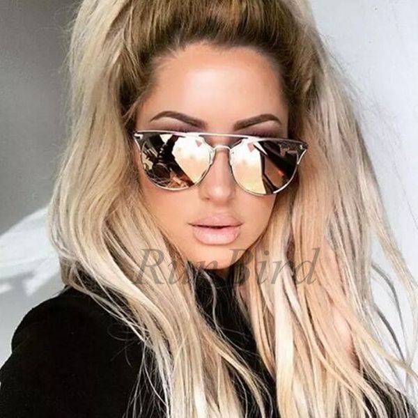 

runbird barbe pink brand cat eye flat alloy summer vintage women designer sunglasses mens coating mirror oculos redondo r549, White;black