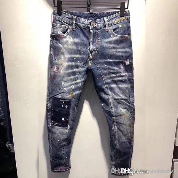 

mens designer jeans size 28~39slim fit motorcycle biker denim for men brand designer hip hop italy tide brand mens jeans printed pants, Blue