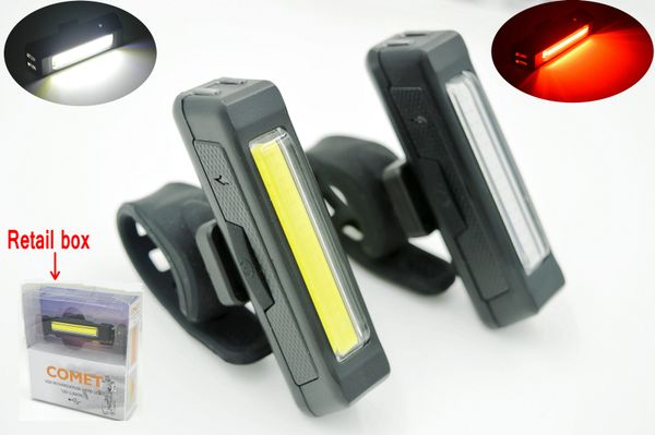 

usb rechargeable head light cob bike bicycle front rear tail helmet lamp handlebar frame tube flashing 6 mod lights