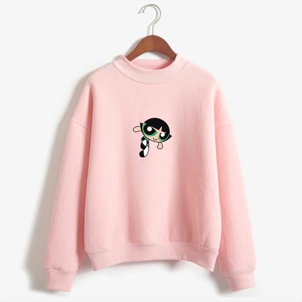 

buttercup powerpuff aesthetic round neck pullover long sleeve casual sweatshirt hoodie harajuku hip hop leisure sweatshir, Black