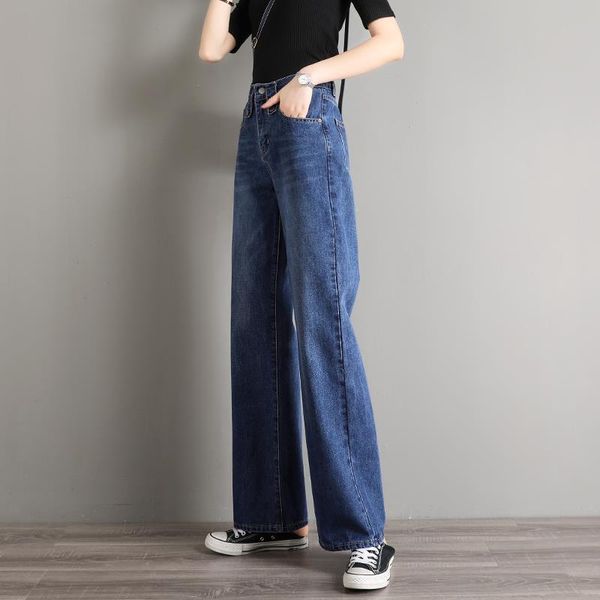 

women's jeans spring/autumn women denim fabric elastic waist trousers wide leg pants high 26-32 size, Blue