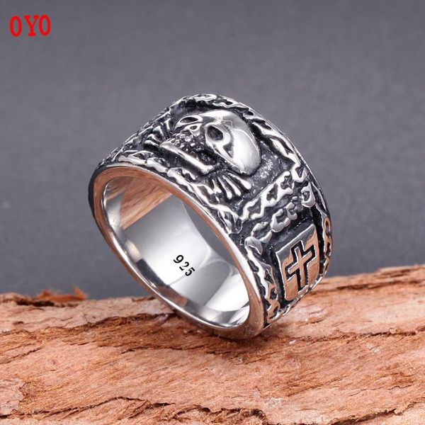 

925 silver men's skull ring, Golden;silver