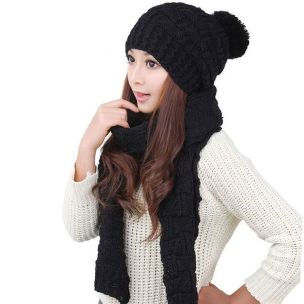 

beautiful twisted knit women hat and scarf pure color design warm beanie with lovely pom-pom ball sold by set, Blue;gray