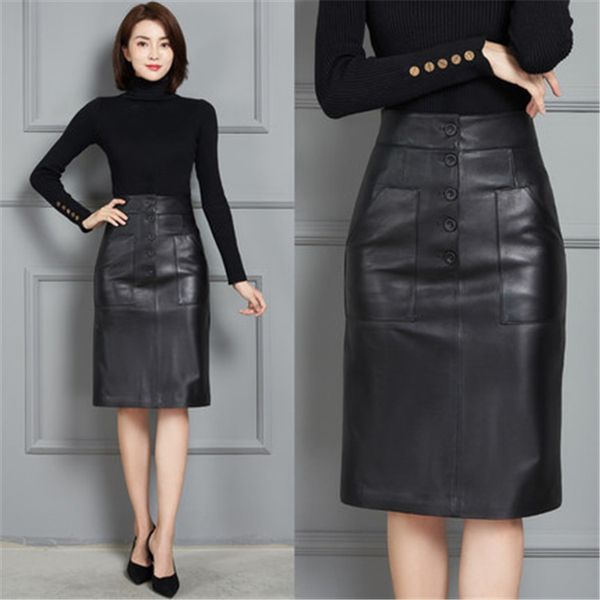 

2020 новая мода подлинная real овцы кожа юбка k10, Black