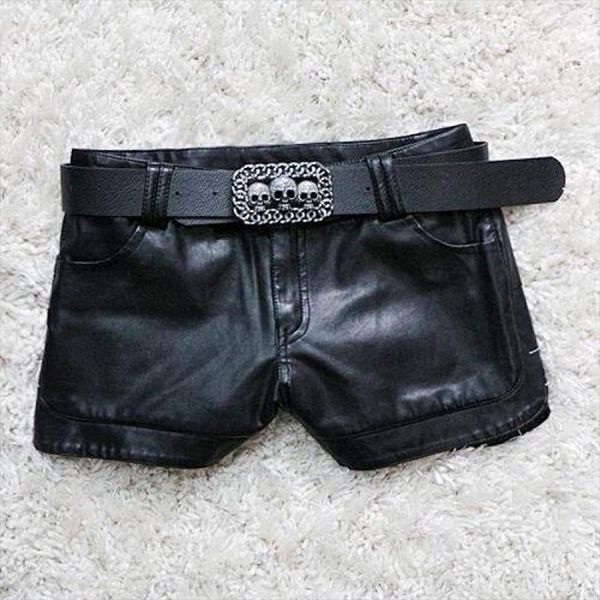 

new autumn and winter europe and the united states leather shorts women thin pu leather shorts slim shorts women, White;black