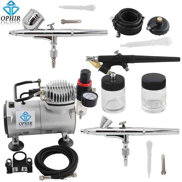 

ophir professional 3 guns dual-action & single-action airbrush kits w/ air compressor for craft hobby art set_ac089+004a+071+073