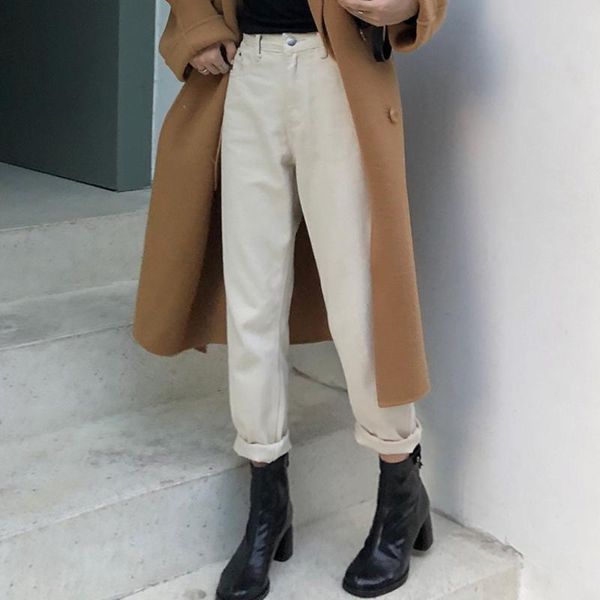 

2020 spring meters white jeans woman loose nine ankle denim pants high waist dad jeans, Blue