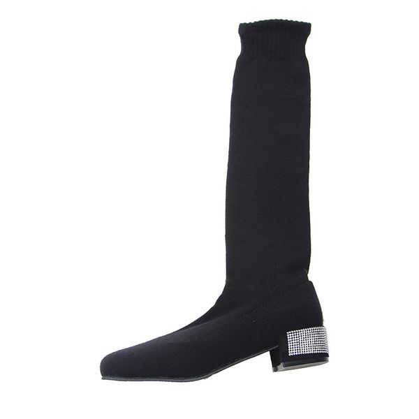 

short-height long over-the-knee boots 2020 autumn college wind elastic thin chunky heel socks boots winter ns-20200724, Black
