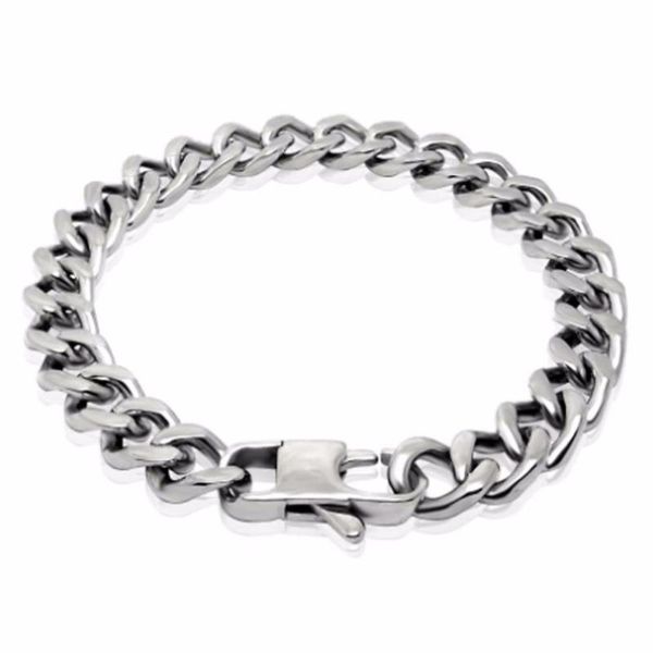 

link, chain 0.9cm smooth wide chunky curb link 316l stainless steel bracelet mens boys hip hop jewelry 8.3in valentines day gift, Black