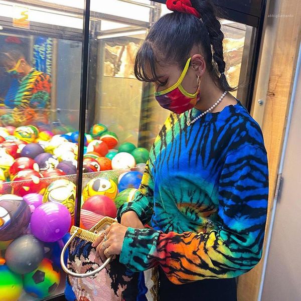 

geometric pattern crop fashion multi color long sleeve women clothes woman t shirt designer style, White