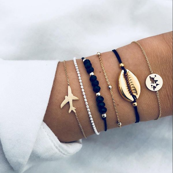 

boho beaded rope & chain bracelets for women shell charm bracelets & bangles friend gifts fashion jewelry 2020 pulseira, Golden;silver