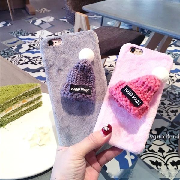 

cute cases for iphone 11 pro max 6 6s 7 8 x plus xr xs max candy fuzzy lovely plush hat warm fur ball knitted christmas cap phone cover