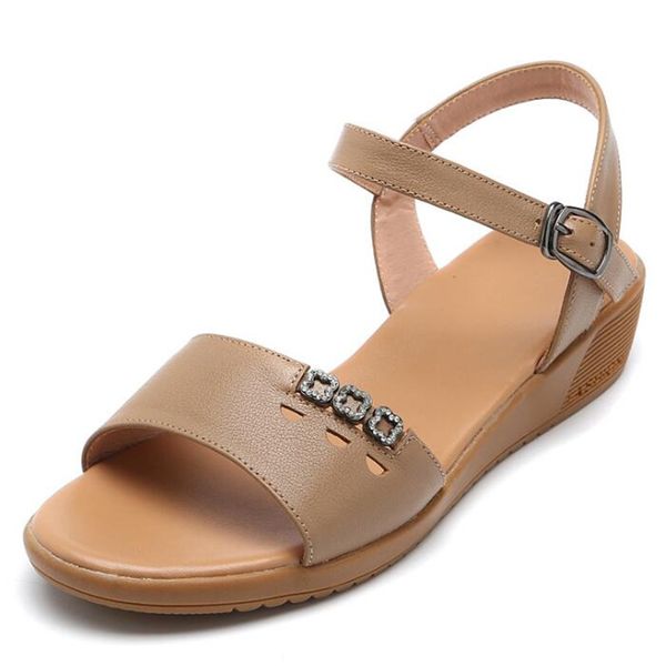 

2020 летний горный хрусталь топ натуральной кожи сандалии мода клин сандалии light сжатый женщины soft comfort casual, Black