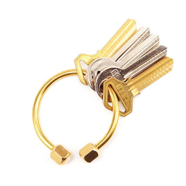 

handmade simple brass keychain nordic gold outdoor key ring male and female car key chain storage accessories, Silver