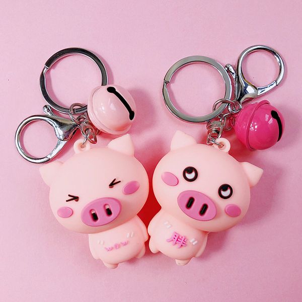 

2020 creative cute cartoon cute piggy toy keychains lovely pink piggy car key chain children bag pendant keyring kids gifts, Silver