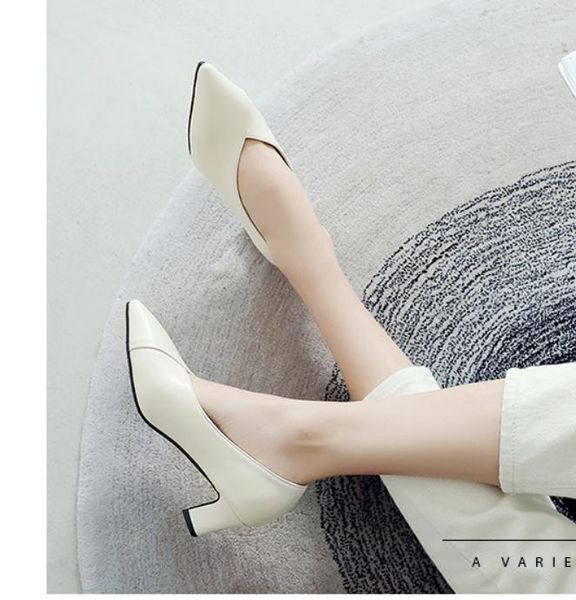 

2020 spring and autumn with new style fashion middle heel coarse heel pointed end women's shoes @zx11, Black