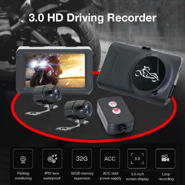 

мотоцикл 3,0 hd driving recorder передние и задние водонепроницаемый двойной объектив 170 градусов автомобильный видеорегистратор съемки уго