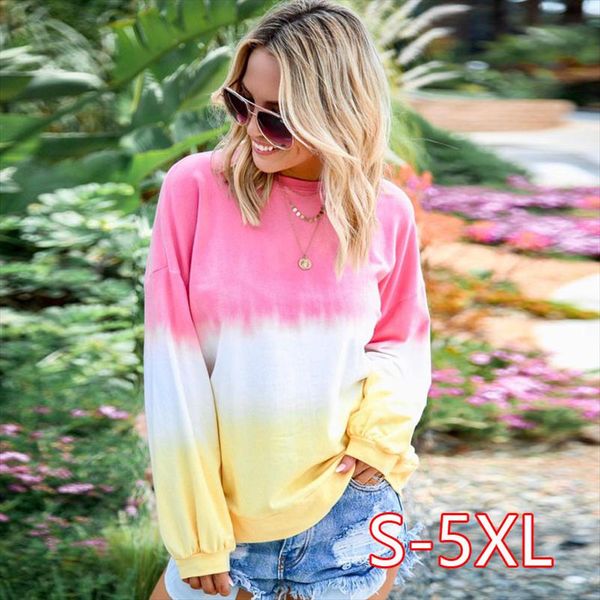 

плюс размер 5xl осень с длинным рукавом пуловер толстовки женщины streetwear tie dye печати толстовка женская одежда 2020 sudadera mujer, Black