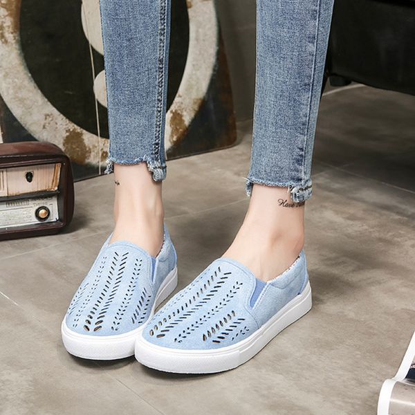 

gaoke leisure shoes women 2020 summer hollow out women loafers shoes platform slip-on breathable casual flats, Black