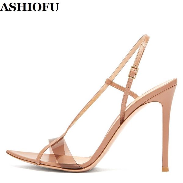

ashiofu new ladies high heels sandals european&american transparent party shoes plus size fashion evening sandals shoes, Black
