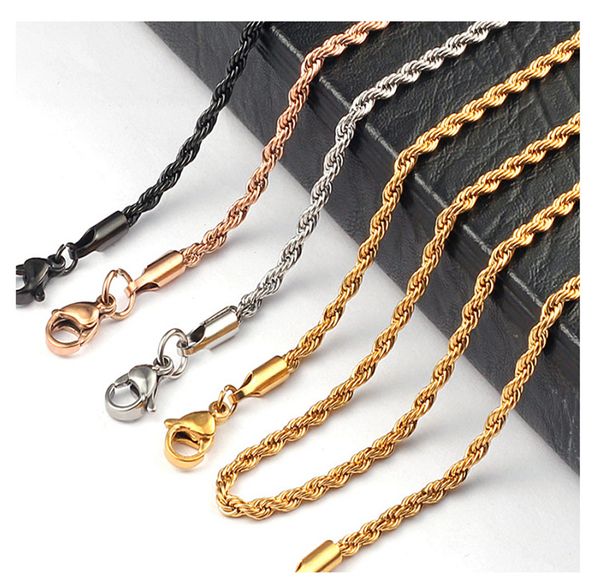 

3mm stainless steel twist necklace (without pendant) soft jewelry twist chain multiple color options jewelry chain, Silver