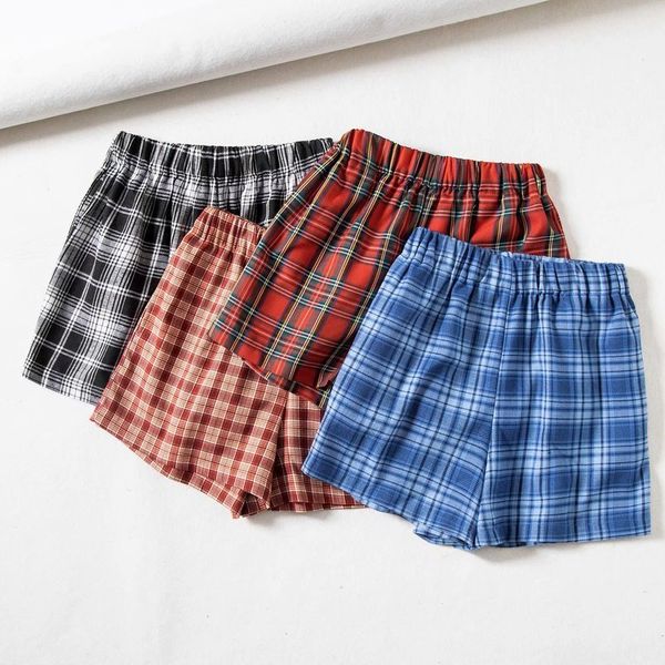

bn851 european and american women's new elastic waist plaid leisure shorts, White;black