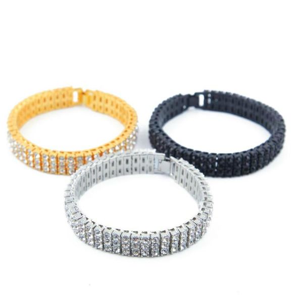 

mens silver color iced out 8\" 3 row simulated cz hip-hop bracelet heavy bling fashion jewelry, Black