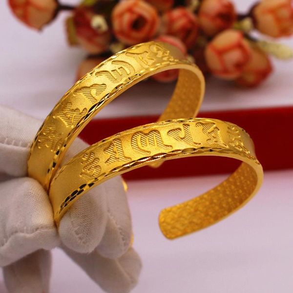 

buddhism six-character mantra 24k gold bangles and bangles for women 999 stamps open bangle golden woman jewelry gifts, Golden;silver