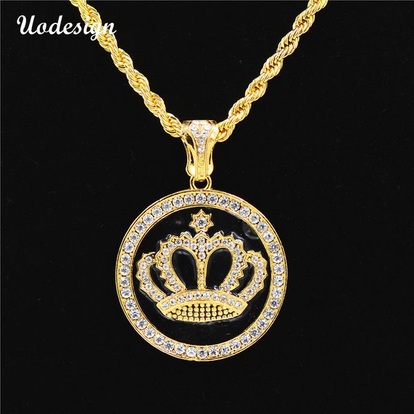 

uodesign корона круглый кулон ожерелье цвета золота iced out ожерелье rhinestone шарма с 75см кубинской цепи, Silver